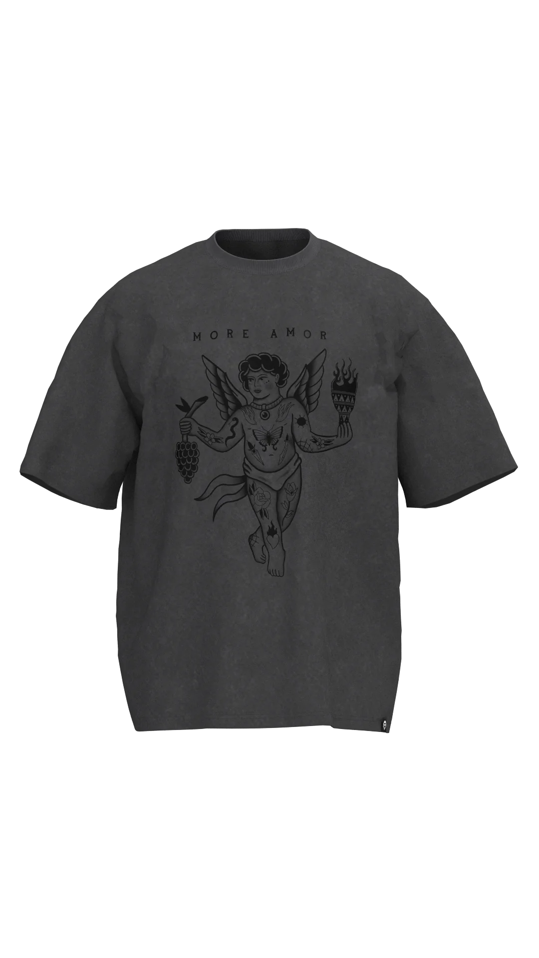 Polera Manga Corta 250gr Tattoed Angel Gris | Dimedarko