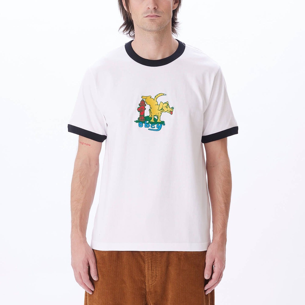 OBEY HOUND RINGER TEE SS WHITE MULTI