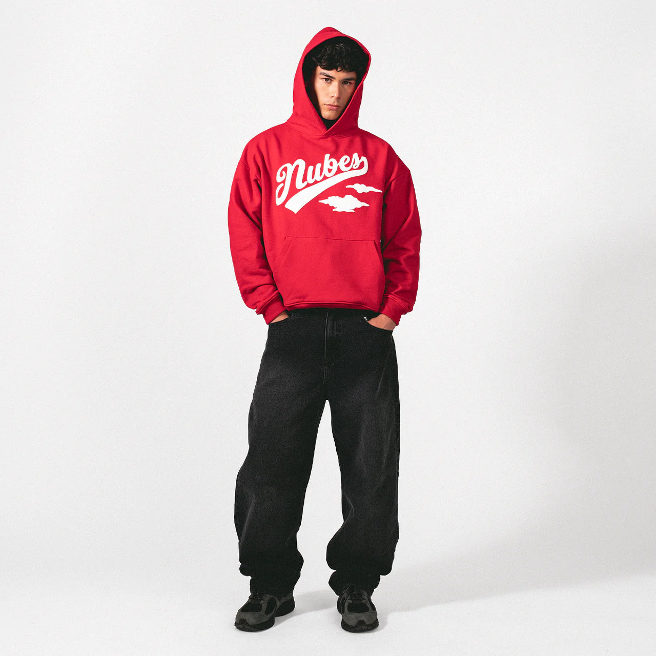 Nubes Red Boxy Hoodie